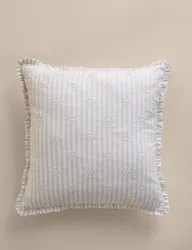 Pure Cotton Broderie Frill Cushion Grey Mix