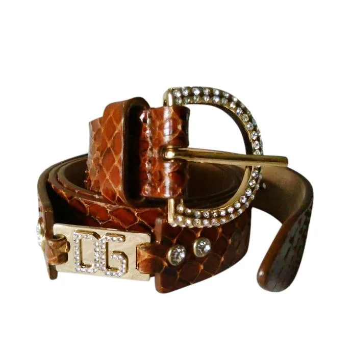 Brown Python Embellished Belt - Size 80 - Dolce & Gabbana - FashionsVida