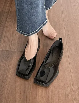 New Square Toe Shoes Gloss Patent Leather V-cut Vamp Thick Sole Slip on Loafers Minimalist Closed Toe Moccasins Zapatos De Mujer - Aliexpress - FashionsVida