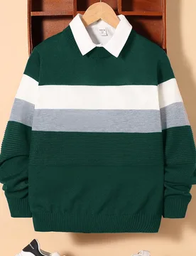 Sudadera de jacquard con bloques de color para niño preadolescente, asequible, para el primer día de vuelta a la escuela, se puede combinar con cami - Shein - FashionsVida