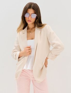 Blazer con maniche arricciate con misto viscosa - nude