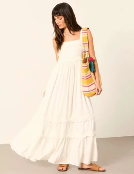 Embroidered Square Neck Midi Tiered Dress Ivory female - Fatface - FashionsVida
