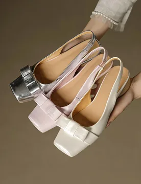Women's new summer genuine leather cowhide square bow bow, middle heel, toe cap, Mueller shoes, fashion sandals - Aliexpress - FashionsVida