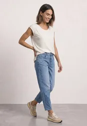 Dropped Shoulder Shirt mit Elastiksaum female Weiß