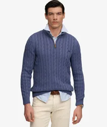 Superdry Herren Preppy Cable-pullover mit Halbreißverschluss und Schmaler Passform Navy - Größe: Xxl