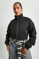 Womens Plus Funnel Neck Zip Through Bomber Jacket - Black - Size 16 Uk