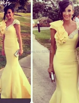 YNQNFS Mermaid Yellow Gown Abendkleider Robe de Soiree V Neck Keyhole Open Back Crystal Bridesmaid Dresses Party Formal Vestidos - Aliexpress - FashionsVida