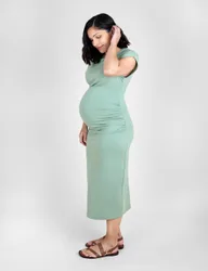 Maternity Ruched Midi Bodycon Dress Sage female