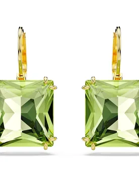 Orecchini pendenti Millenia, Taglio squadrato, Verdi, Finitura oro 18K OS - Swarovski - FashionsVida