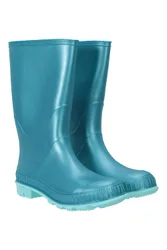 Kids Unisex Plain Wellies Pvc Outer Deep Lugs Waterproof Outdoors Rain Boots Teal - Size Uk 5
