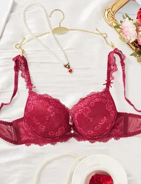 Pieza Sujetador con relleno y aros con diseño floral de encaje, cómodo y con soporte, lencería sexy para mujer - Shein - FashionsVida