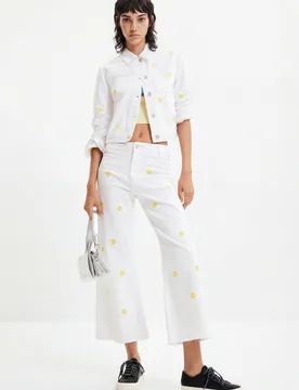 Jupe-culotte courte en jean marguerites WHITE 36 female - Desigual - FashionsVida