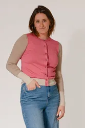 Womens Fine Knit Block Colour Cardigan - Pink Viscose - Size 10 Uk