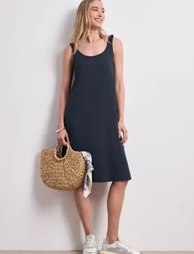 Knielanges Kleid mit gerafften Trägern female Blau