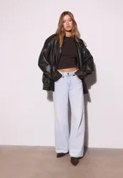 Oversize-Bikerjacke aus Kunstleder Braun XS