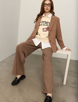 Pantaloni wide leg eleganti con misto viscosa - caffè