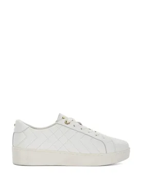 Wide Fit Leather Lace Up Quilted Trainers White female - Dune london - FashionsVida