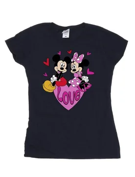 Women's Love Hearts Mickey & Minnie Mouse Cotton T-Shirt in Navy Size: 2XL - Navy - Size: 2XL - Disney - FashionsVida