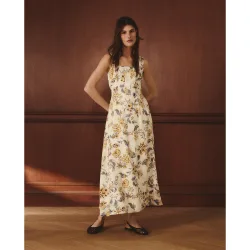 Vestido de lino sin mangas escote cuadrado y estampado floral