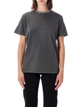 Inspired Distressed Cotton T-Shirt with Crystal Cabochon Detail