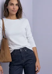 Langarm Shirt mit U-Boot-Ausschnitt female Weiß