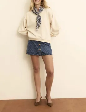 Mini gonna in denim di cotone con bottoni bijoux e laserature a rombi - Emme Marella - FashionsVida