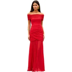 Vestido largo con escote bardot drapeado