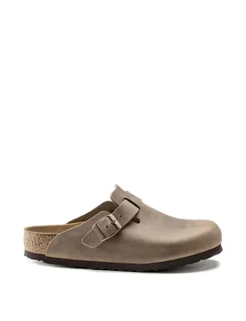 Boston Leather Buckle Flat Footbed Clogs Tan female - Birkenstock - FashionsVida
