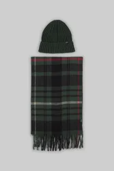 Mens Beanie and Checked Scarf Set - - Size: ONESIZE