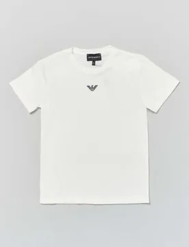 T-shirt bianca mezza manica Junior in puro cotone con mini logo aquila - Emporio armani - FashionsVida