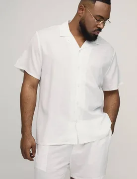 Men's Plus Holiday Linen Blend Regular Shirt & Relaxed Short Set White Size 3X-Large White 3XL - boohooMAN - FashionsVida