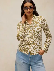Pure Cotton Printed Collared Shirt Green Mix female