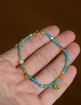 Ancient French Gold High Porcelain Blue Turquoise Gold Ring Bracelet Women's All-match Elegant All-match Wealth-making Bracelet - Aliexpress - FashionsVida