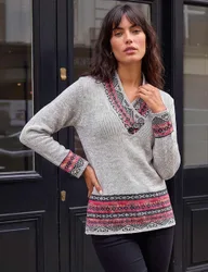 Fair Isle Button Detail Jumper Grey female