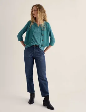 Pure Cotton Striped Notch Neck Top Teal Mix female - Seasalt cornwall - FashionsVida