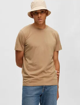 T-shirt color cammello tinta unita in puro cotone dal taglio dritto - Homme - FashionsVida