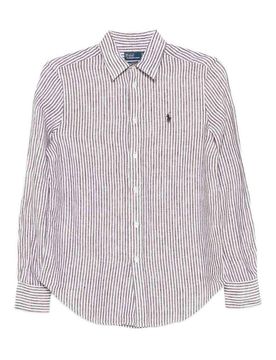 Camicia Di Lino A Righe Marrone E