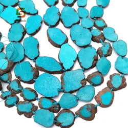 Strand Natural Turquoise Slab Loose Beads,Raw Green Blue Howlite Slice Nugget Necklace Pendants Boho Jewelry Making