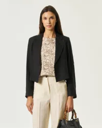 Blazer monopetto nero in lino lavato con maniche arrotolabili con reggi-maniche