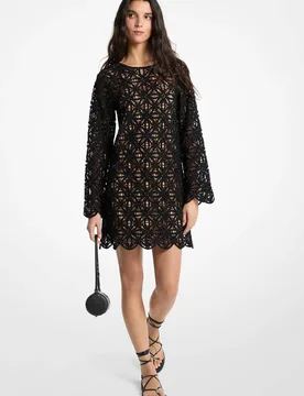 Vestido corto 100% algodón de crochet floral con cuentas - MICHAEL Michael Kors - FashionsVida