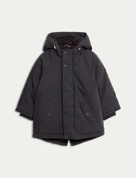 Cotton Rich Hooded Parka (2-8 Yrs) Carbon male - M&S - FashionsVida