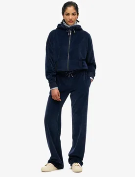 Superdry Women's Velours-jogginghose mit Weitem Bein Marineblau - Größe: 40 - 74.99 - FashionsVida