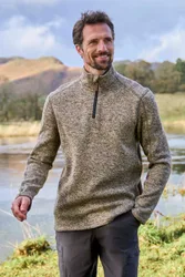 Idris' Mens Fleece Sweater Half Zip Breathable Warm Coat Beige - Size Small