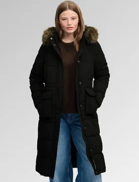 Superdry Damen Everest Longline Puffer-jacke mit Schmaler Passform Schwarz - Größe: 44 - 199.99 - FashionsVida
