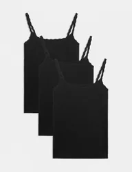 Pk Cotton Rich Lace Trim Vests Black female