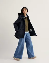 Linen Rich Hooded Duffle Coat Navy female