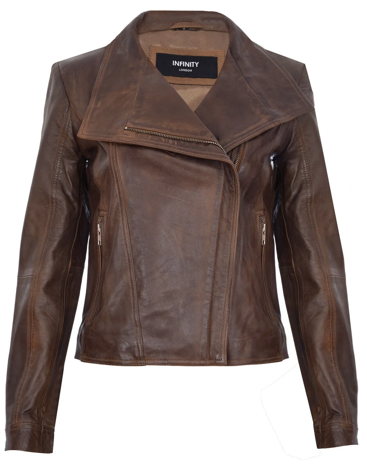 Womens Classic Shawl Wrap Biker Jacket - Morpeth - Brown Lamb Leather - Size 24 Uk - Infinity Leather - FashionsVida