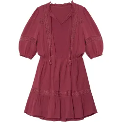 Vestido corto con mangas abullonadas y volante