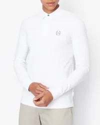 Polo bianca a manica lunga in cotone stretch