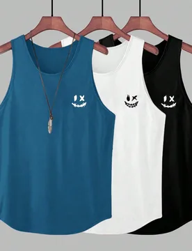 Conjunto de 3 piezas para adolescentes varones, estilo casual de calle con patrón lindo, camiseta sin mangas de cuello redondo, adecuado para ir al t - Shein - FashionsVida
